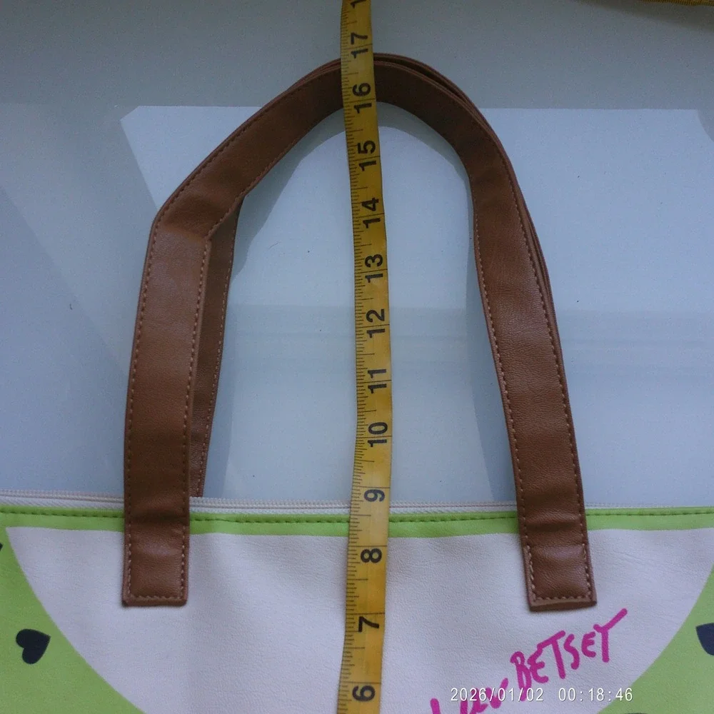 Luv Betsey Faux Leather Quirky Fruit Kiwi Heart Tote Bag Large Green